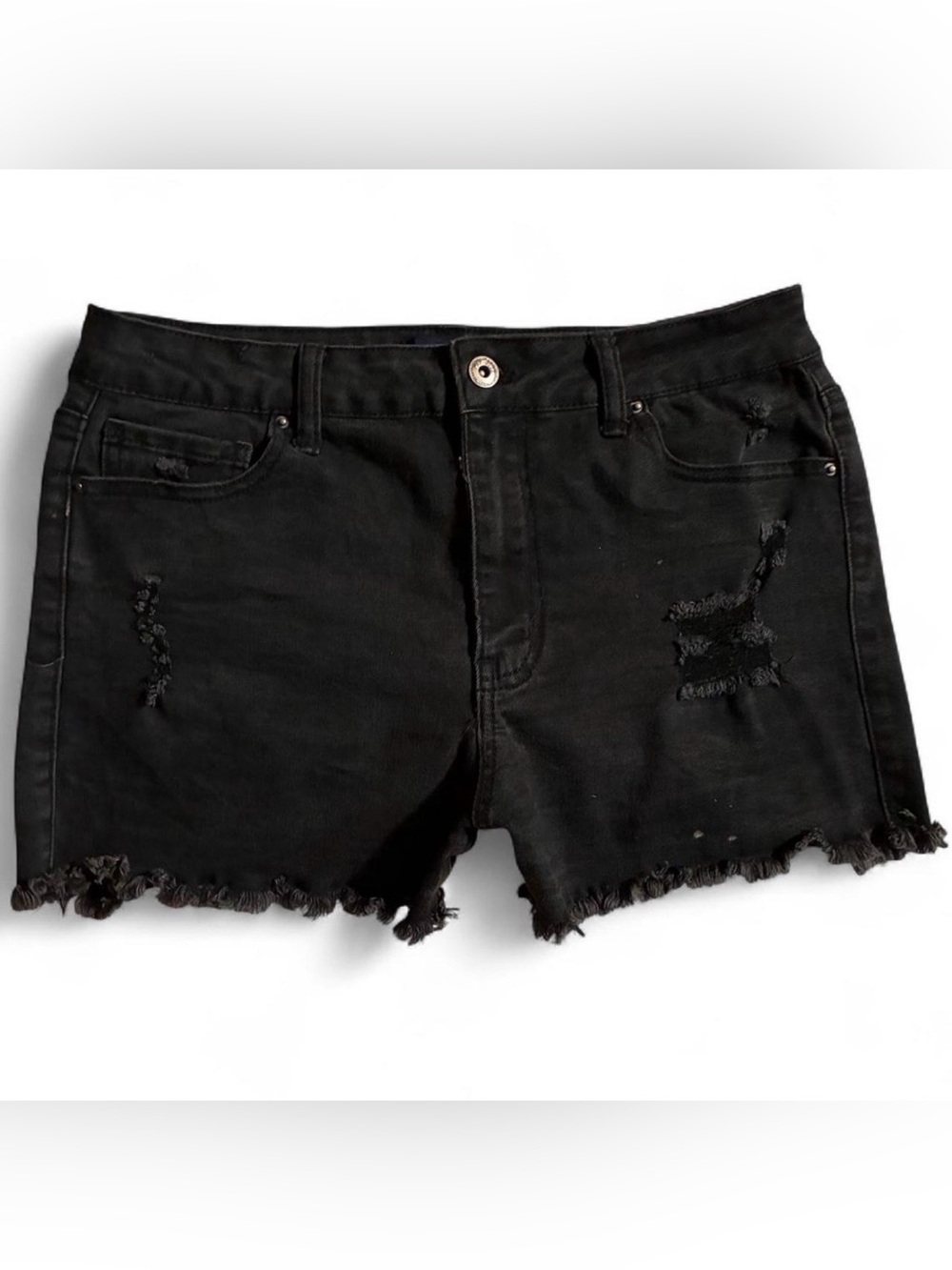 Wax Jean Black Distressed Frayed Hem Denim Shorts